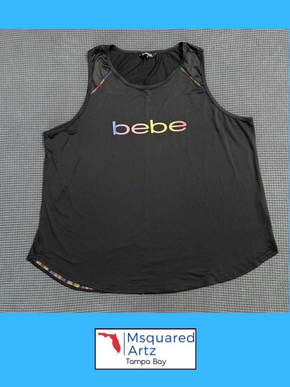 Bebe Women's Plus Size 3X Black Rainbow Logo Tank Top Sleeveless Activewear
